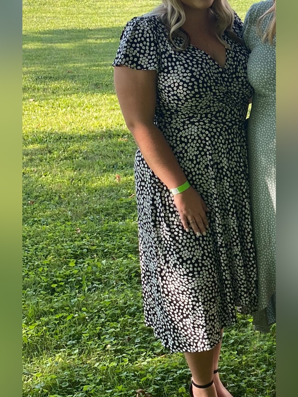 Dkny Black and White Printed Wrap Midi Dress